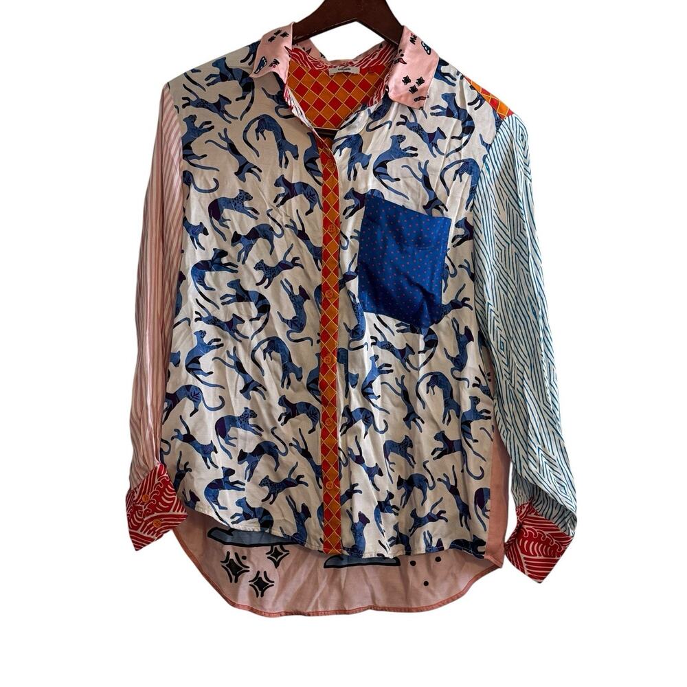 Me369 All Over Print Mixed Print Long Sleeve Button-Up Shirt Eyes On Me Small